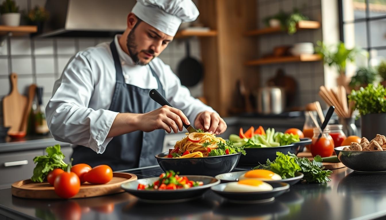 Quick weeknight dinner prepared in a home kitchen